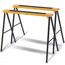 Gymax - 2 Pack Heavy Duty Saw Horse Steel Folding Legs Portable - Black/Yellow