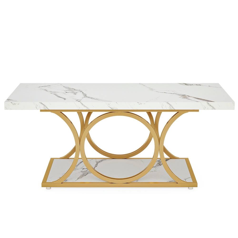 Alt View 1. Kadyn - Kadyn Center Coffee Table, Rectangle Living Room Table, 47.24" Center Table with Faux Marble Top,White & Gold - White+Golden.