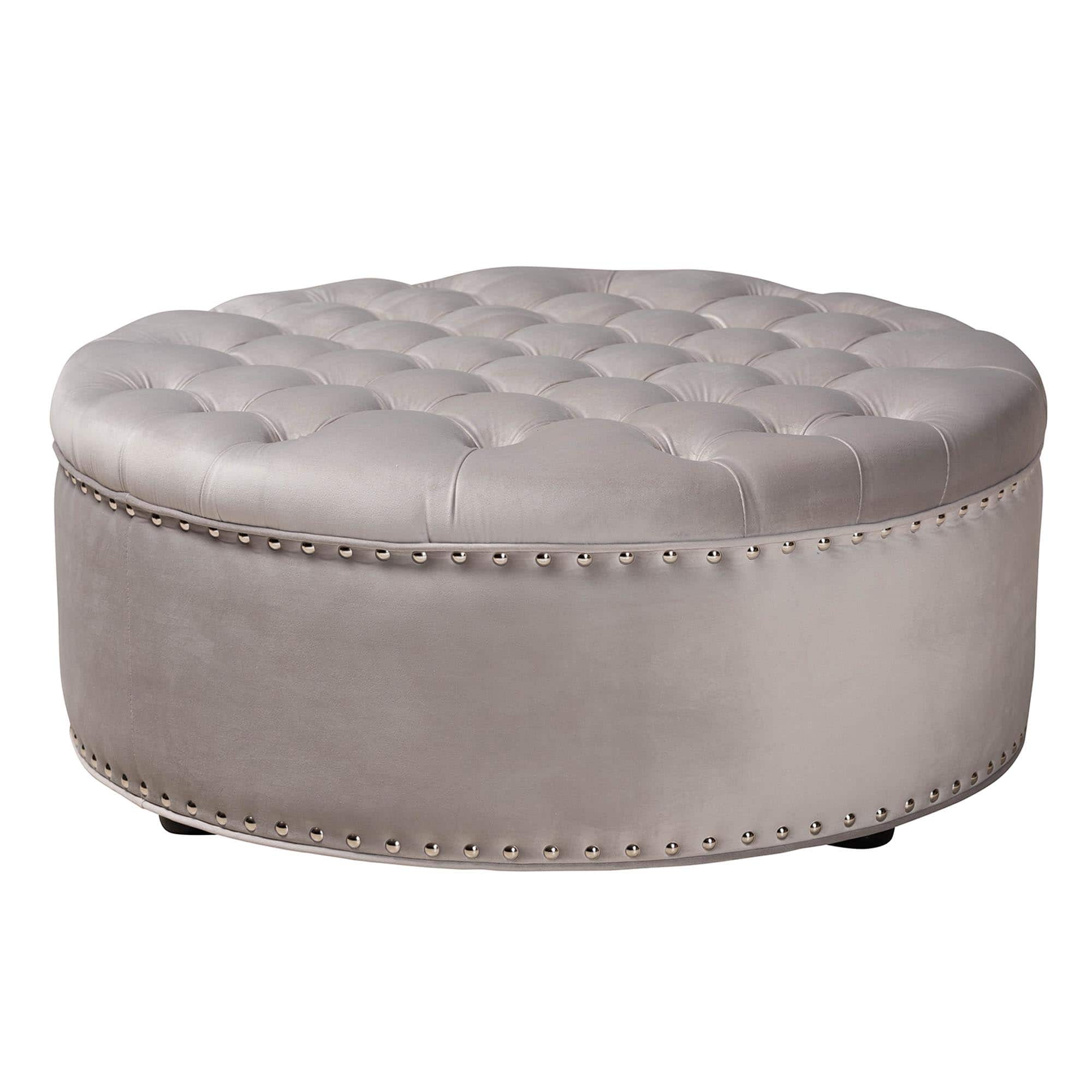 Baxton Studio - Iglehart Modern and Contemporary Velvet Fabric Upholstered Tufted Cocktail Ottoman - Slate Gray