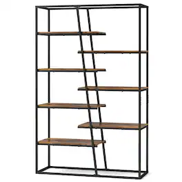 Costway - 71" Tall Bookshelf with Heavy-duty Metal Frame 7-Tier Industrial Etagere Bookcase - Brown