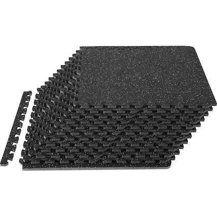 Front. VEVOR - EVA Interlocking Foam Floor Mats, 0.56 in Thickened 12 Pcs Puzzle Rubber Tiles, 24 x 24 in Exercise Floor Mat - Black with Grey Dots.
