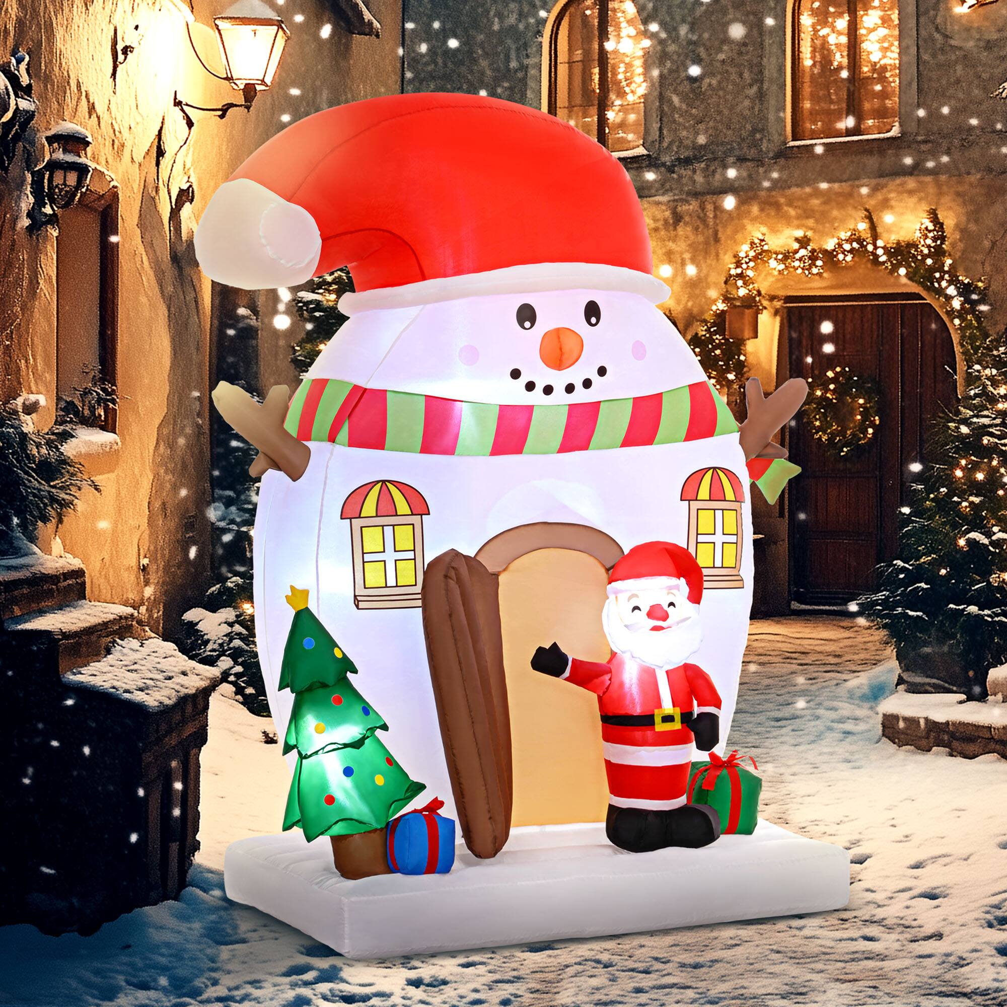 Alt View 1. Outsunny - 7.5FT Christmas Inflatable Snowman House with Santa Claus and Xmas Tree, Blow Up Christmas Decoration with LED for Party - Multi-colored.