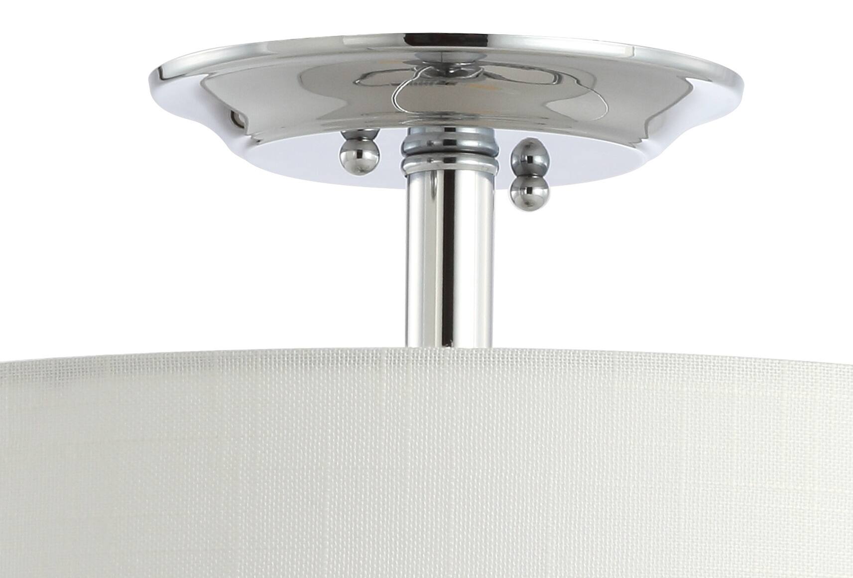 Alt View 4. Jonathan Y - Marc 15" Metal/Linen LED Semi-Flush Mount, Chrome/White - Chrome.