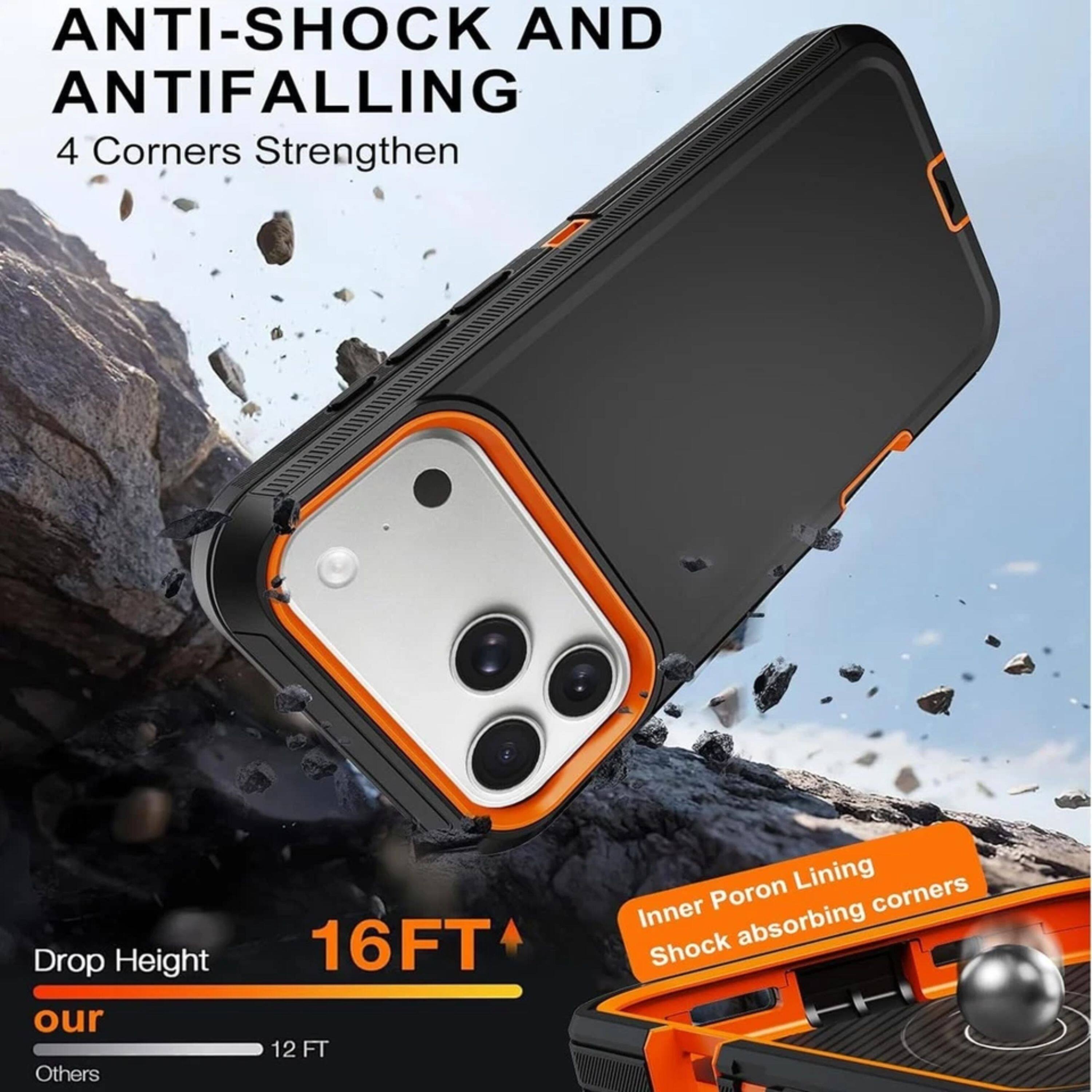 ANTI-SHOCK AND ANTIFALLING  
4 Corners Strengthen  
Drop Height  
16FT  
our  
12 FT  
Inner Poron Lining  
Shock absorbing corners