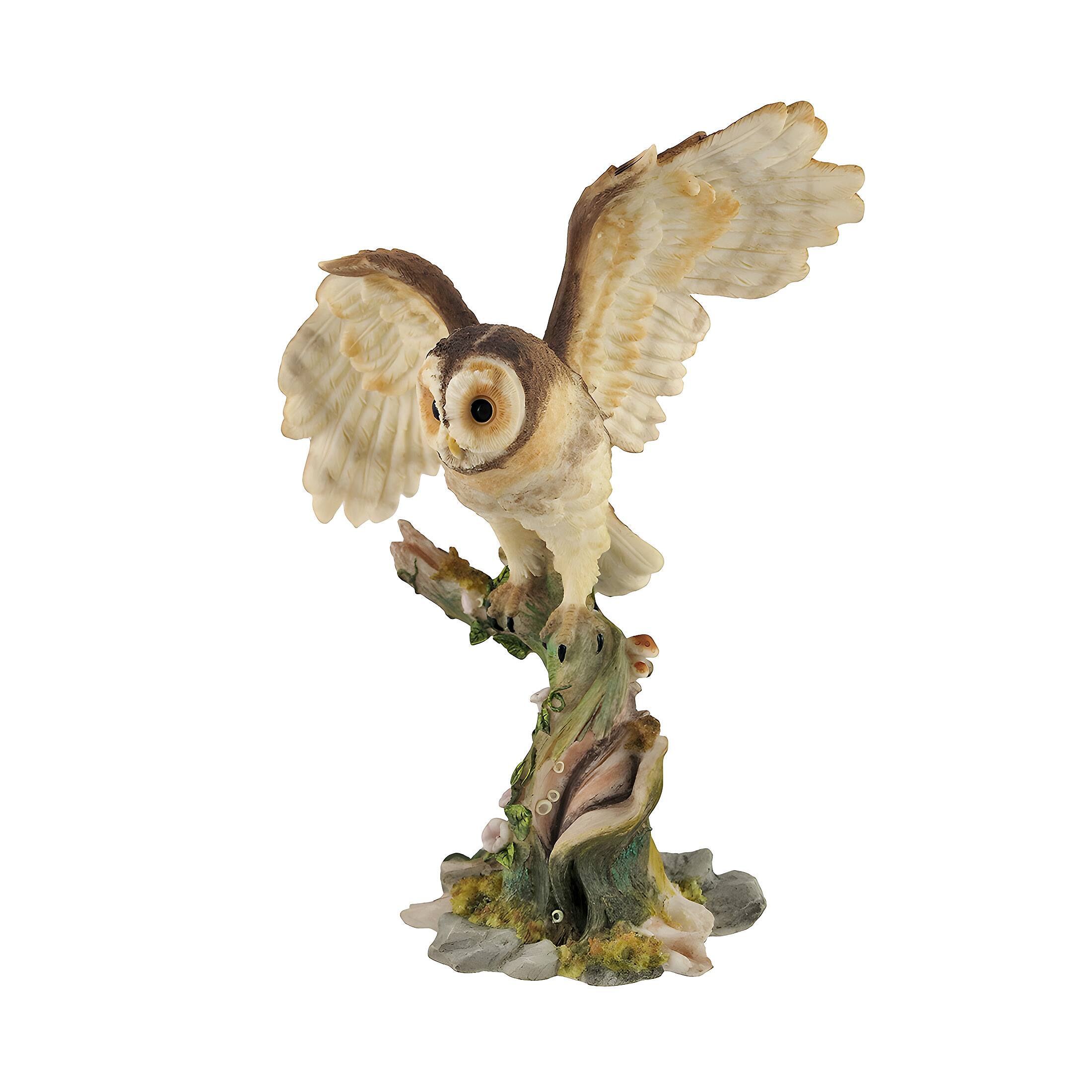 Alt View 1. Veronese Design - Owl Spreading Wings on Perch Statue - Off-white.