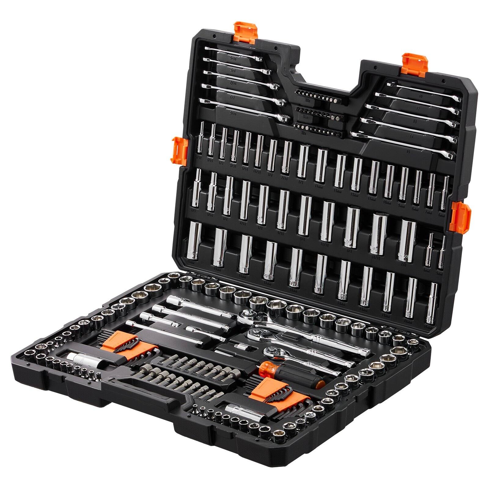 Front. LOVMOR - 205 Pcs Multi Drive Mechanics Tool Set SAE and Metric Socket Wrench Kit for Automotive and Household Repair.