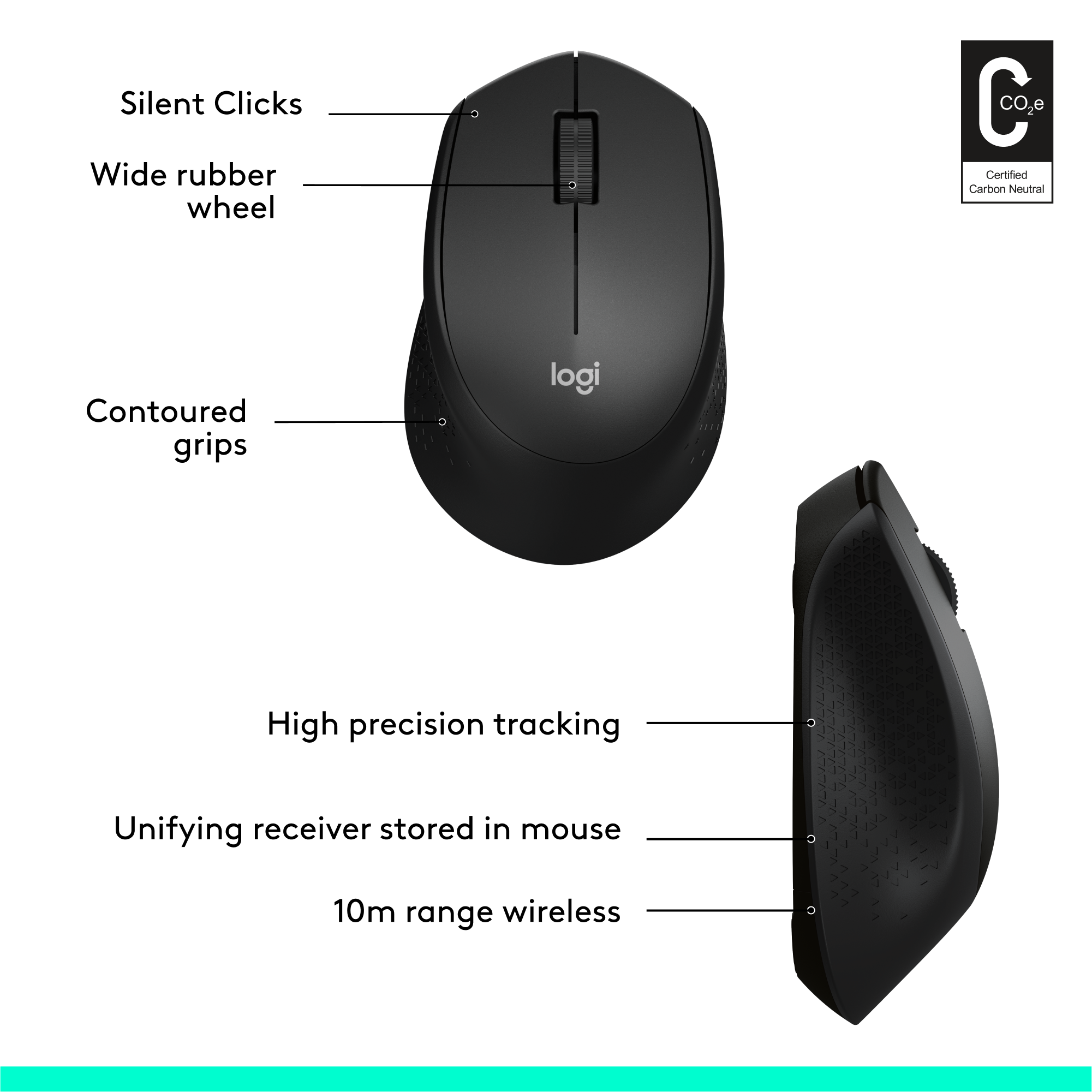 Logitech M330 SILENT Wireless Optical Mouse with Quiet Clicks Black 910 ...