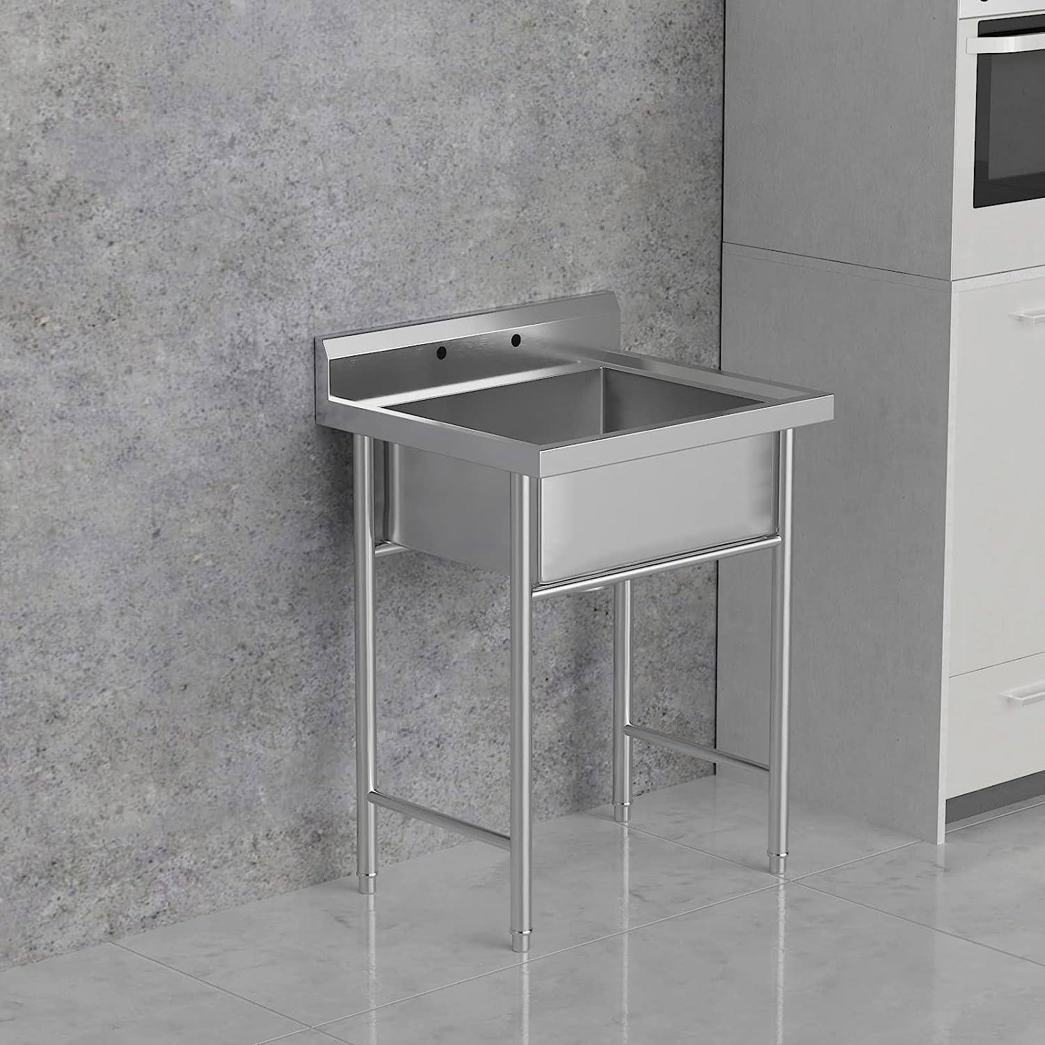 Alt View 4. Winado - Stainless Steel Utility Sink with Single Bowl & Backsplash & Adjustable Legs for Restaurant Garage Kitchen Laundry Rooms - Silver.