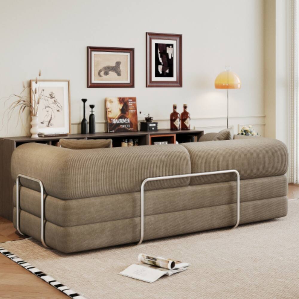 Alt View 1. LUCKY ONE - 78.8" Compression Convertible Floor Sofa Bed w/ Pillow Back Support Armrest No Assembly - Camel.