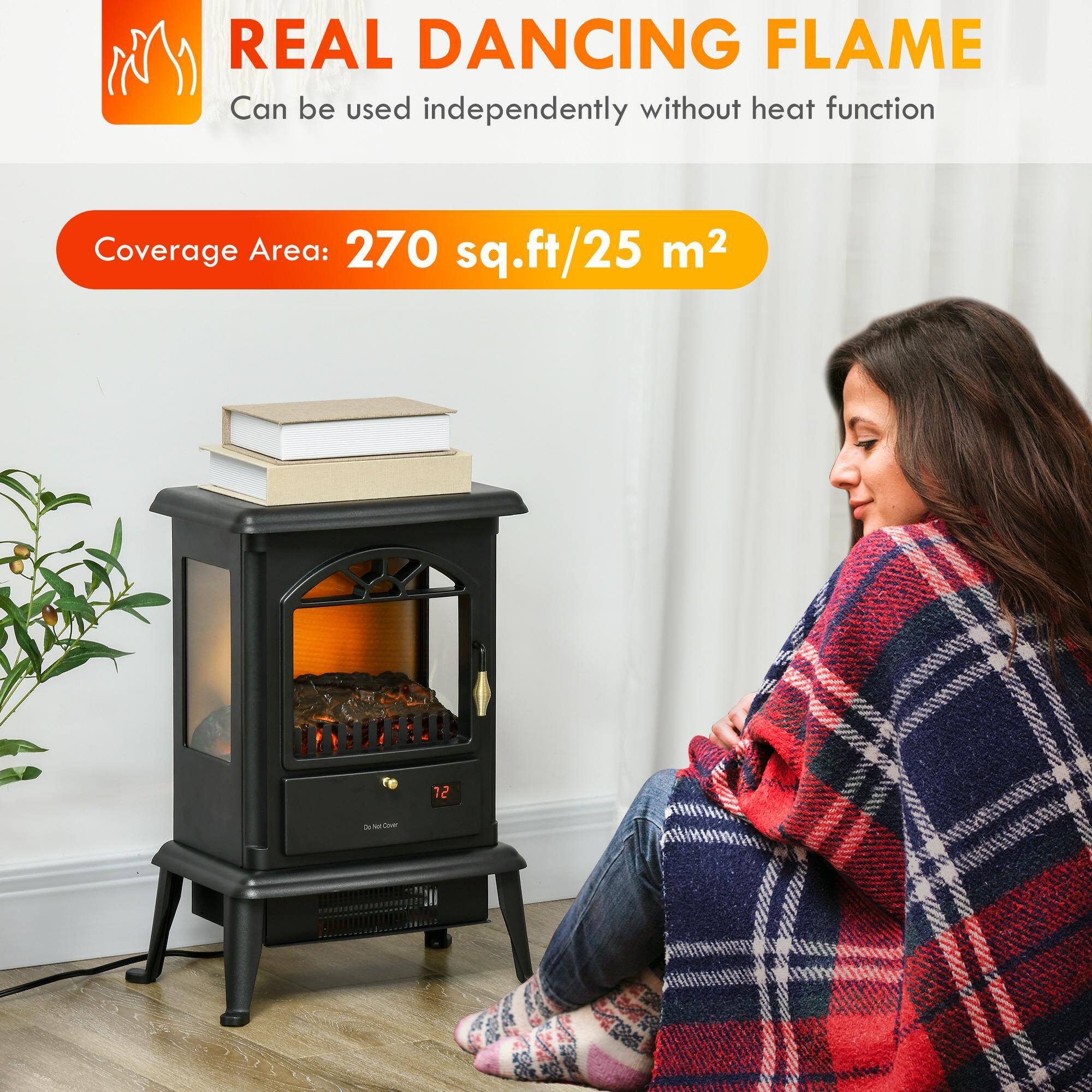 REAL DANCING FLAME  
Can be used independently without heat function  

Coverage Area: 270 sq.ft/25 m²