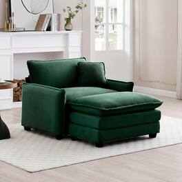 JUJABU - Corduroy Fabric 46" Single Lounge Accent Chair with 1 Ottoman, Foam Cushions, Removable Armrest - Green