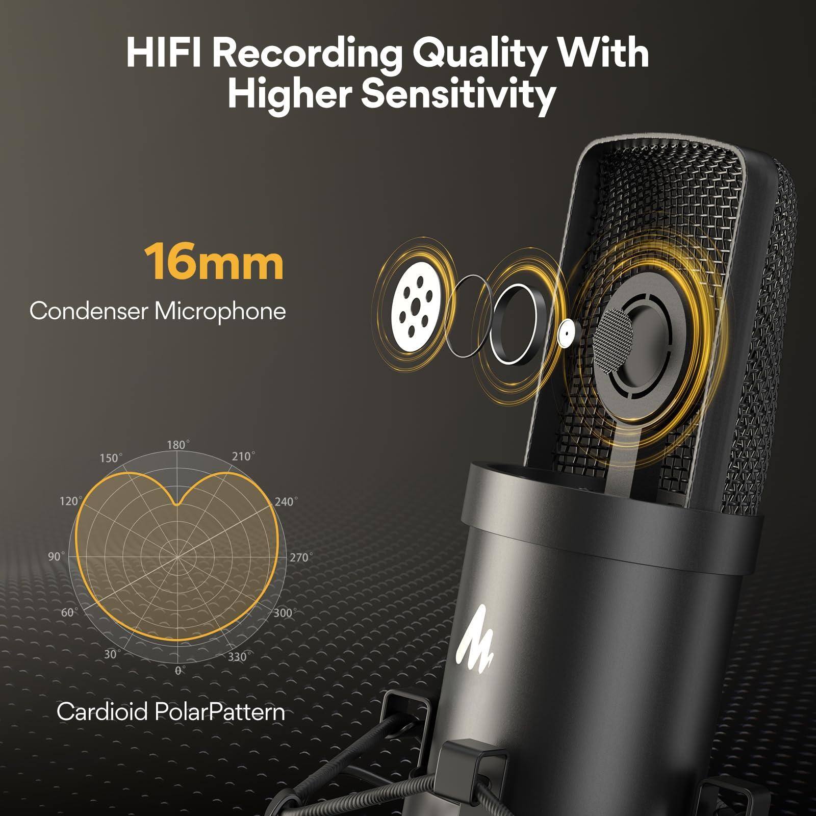 HIFI Recording Quality With Higher Sensitivity  
16mm Condenser Microphone  
Cardioid Polar Pattern