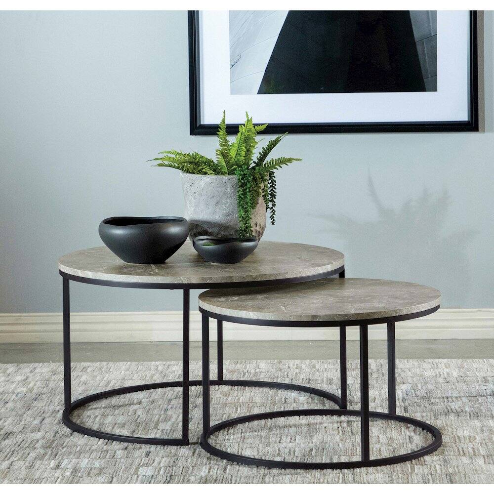 Alt View 2. Coaster Co. of America - Lainey 2-piece Round Faux Marble Nesting Coffee Table Grey - Gray.