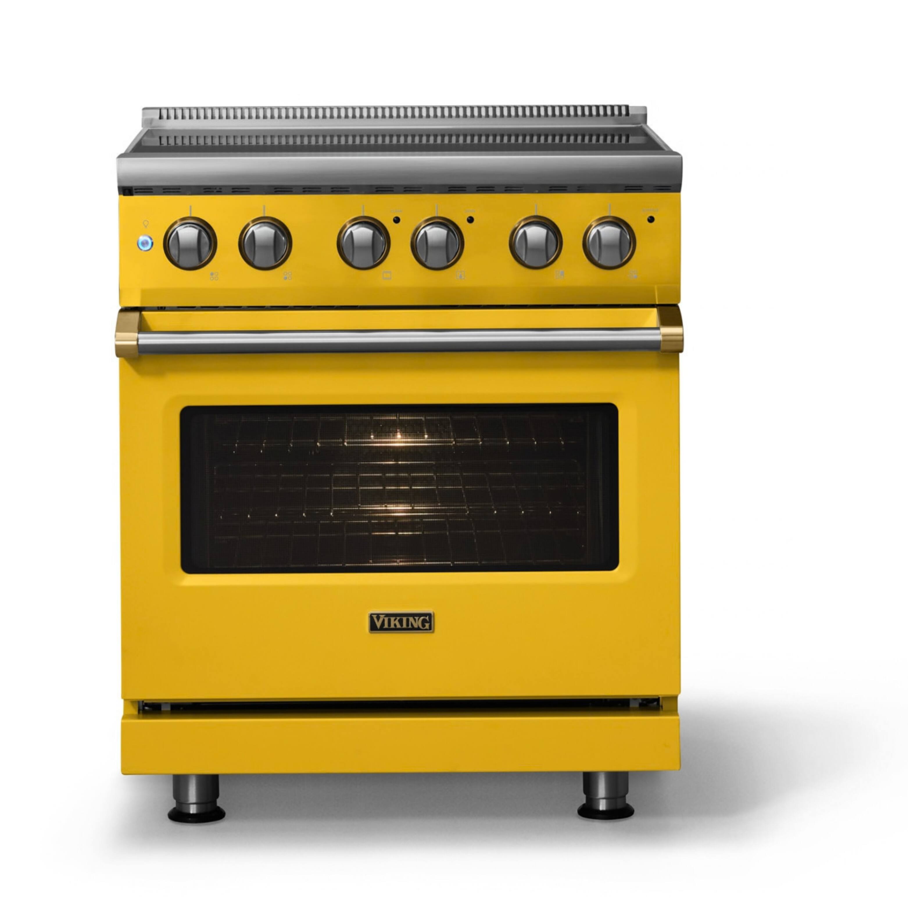 Alt View 1. Viking - 30"W. Pro5S 4.7 Cu. Ft. Freestanding 4 Element  Electric Convection Range - Daffodil/Brushed Brass - Daffodil.