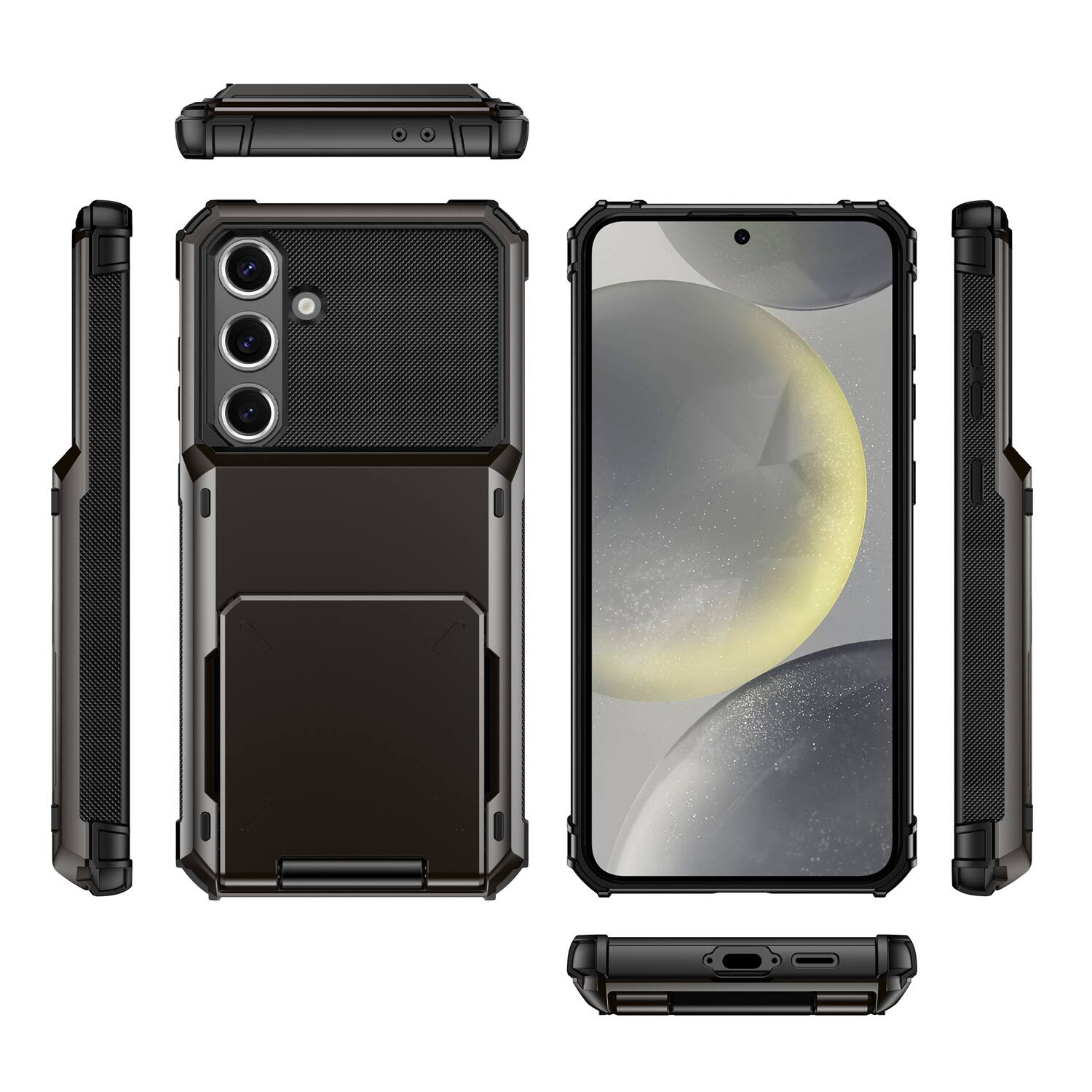 Alt View 4. Dteck - for Samsung Galaxy S24 FE Dual Layer Protective Phone Case with Hidden 5-Card Holder Wallet Slot Flip Open Back Cover - Gray.