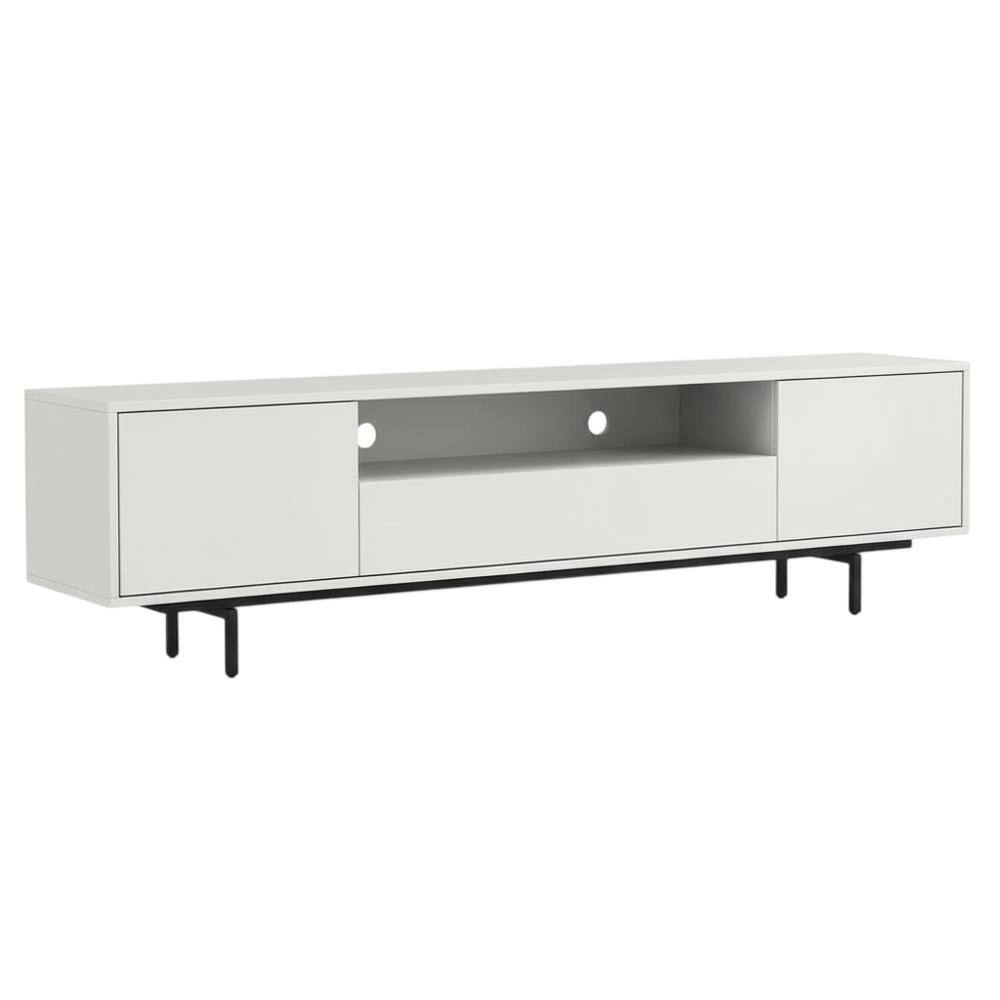 Back. FurniFact - White Laminate TV Console with 3 Doors in Modern and Industrial Styles - White.