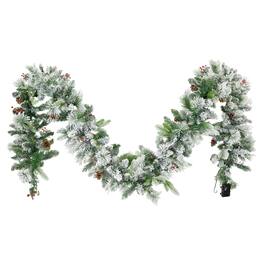 Sunnydaze - Holiday Glimmer 9' Pre-Lit PVC Garland - Flocked - White