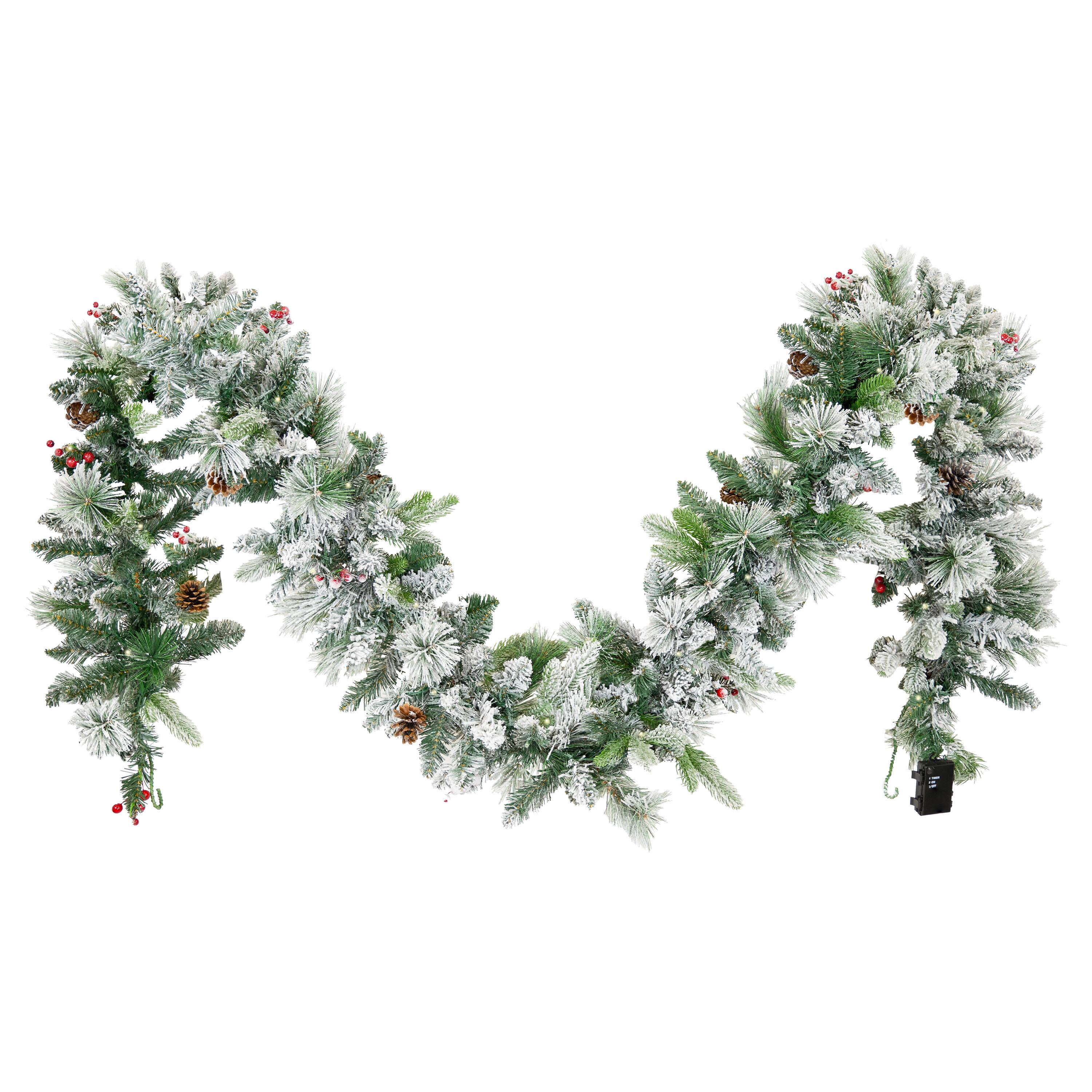 Front. Sunnydaze - Sunnydaze Holiday Glimmer 9' Pre-Lit PVC Garland - Flocked - White.