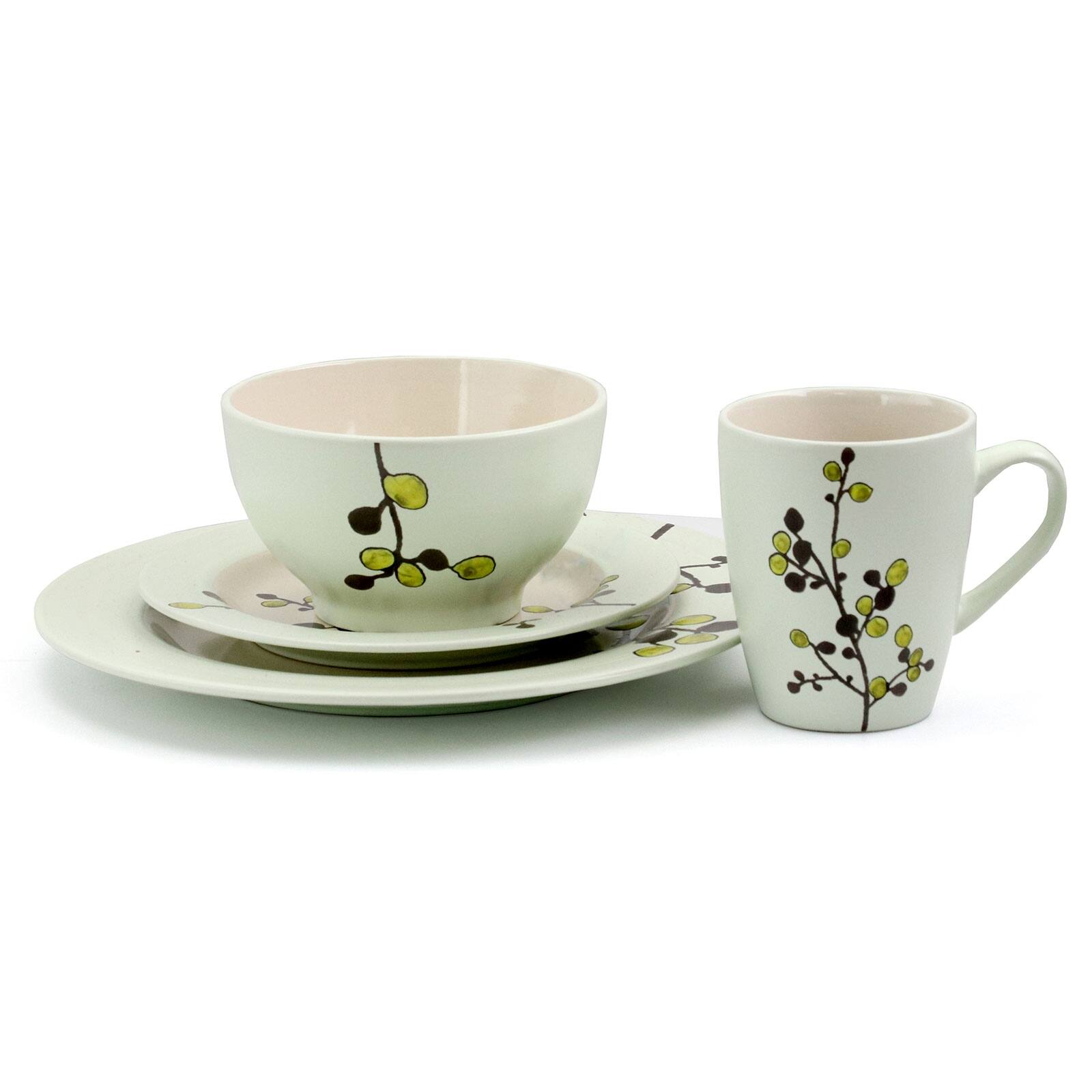 Alt View 4. Elama - Elama Retro Bloom 16 Piece Luxurious Stoneware Dinnerware with Complete Setting for 4 - Green.