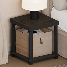 Furinno - TURN-N-TUBE Night Stand, 2-Tier Thick Tabletop Nightstand with Open Shelf, Toolless Assembly Side Table, Bedside Table - Espresso/Black