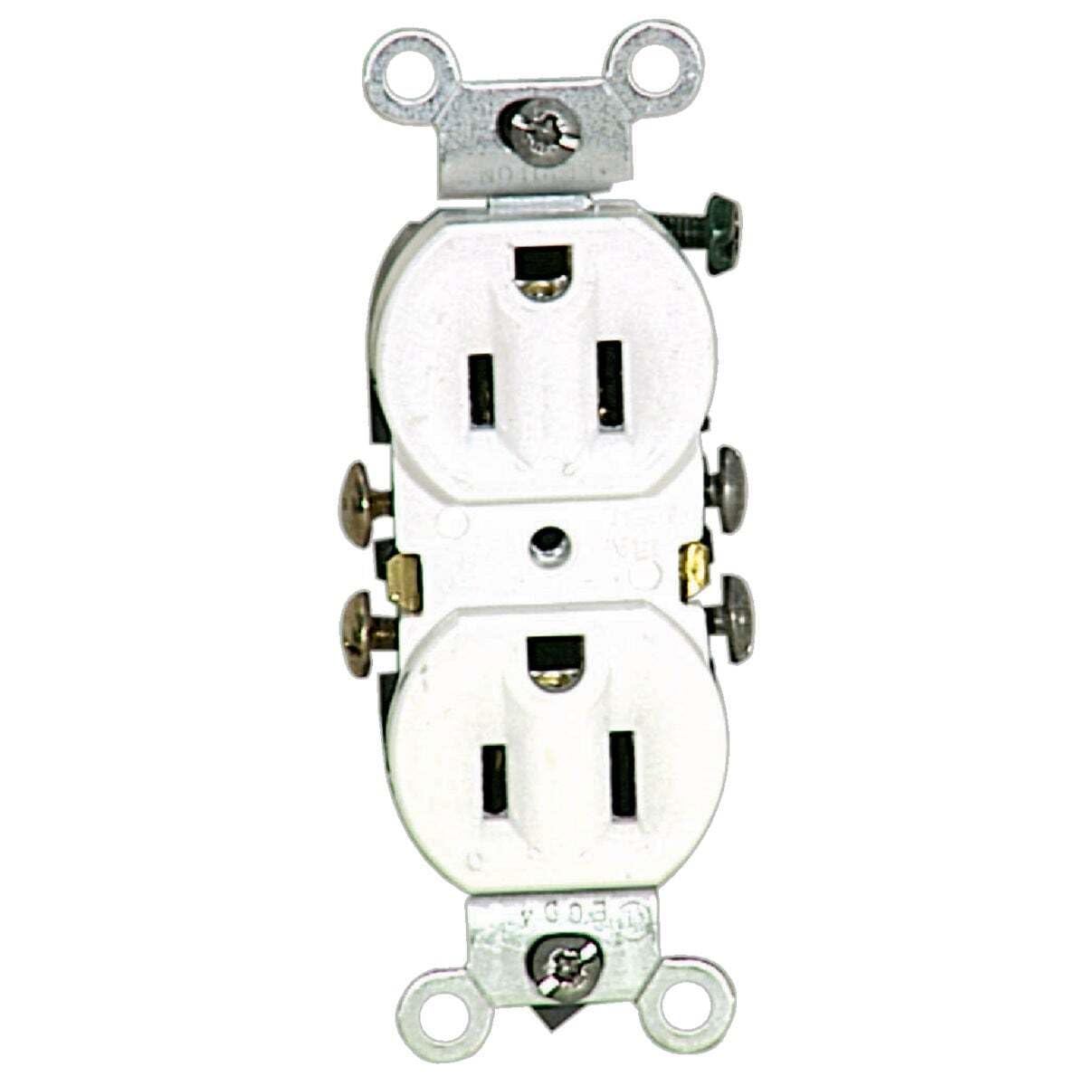 Angle. Leviton - 102-5320-WSP Duplex Outlet 15A 125V - White.