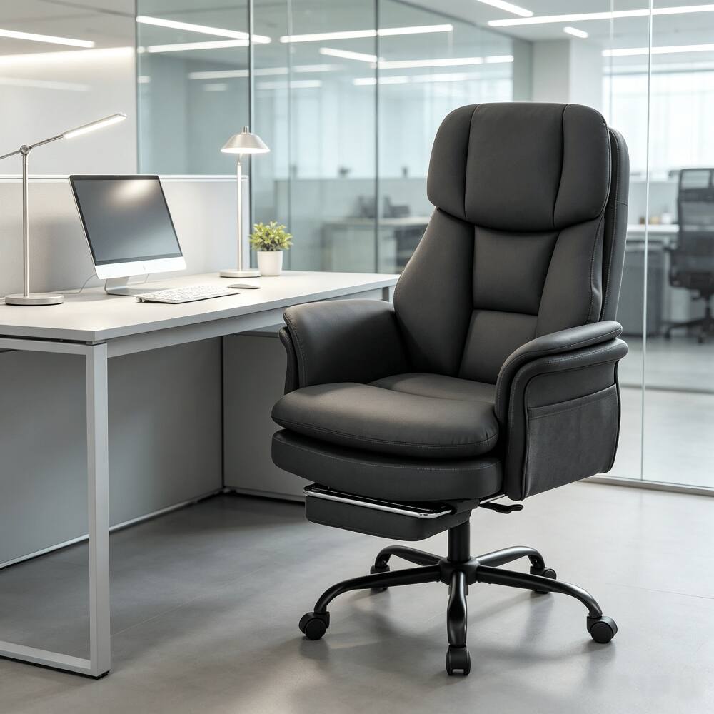 Front. Loheer - Loheer Big and Tall Office Chair 500 lbs Ergonomic Executive Chair with Footrest Cross Legged Desk Chair Black - Black.