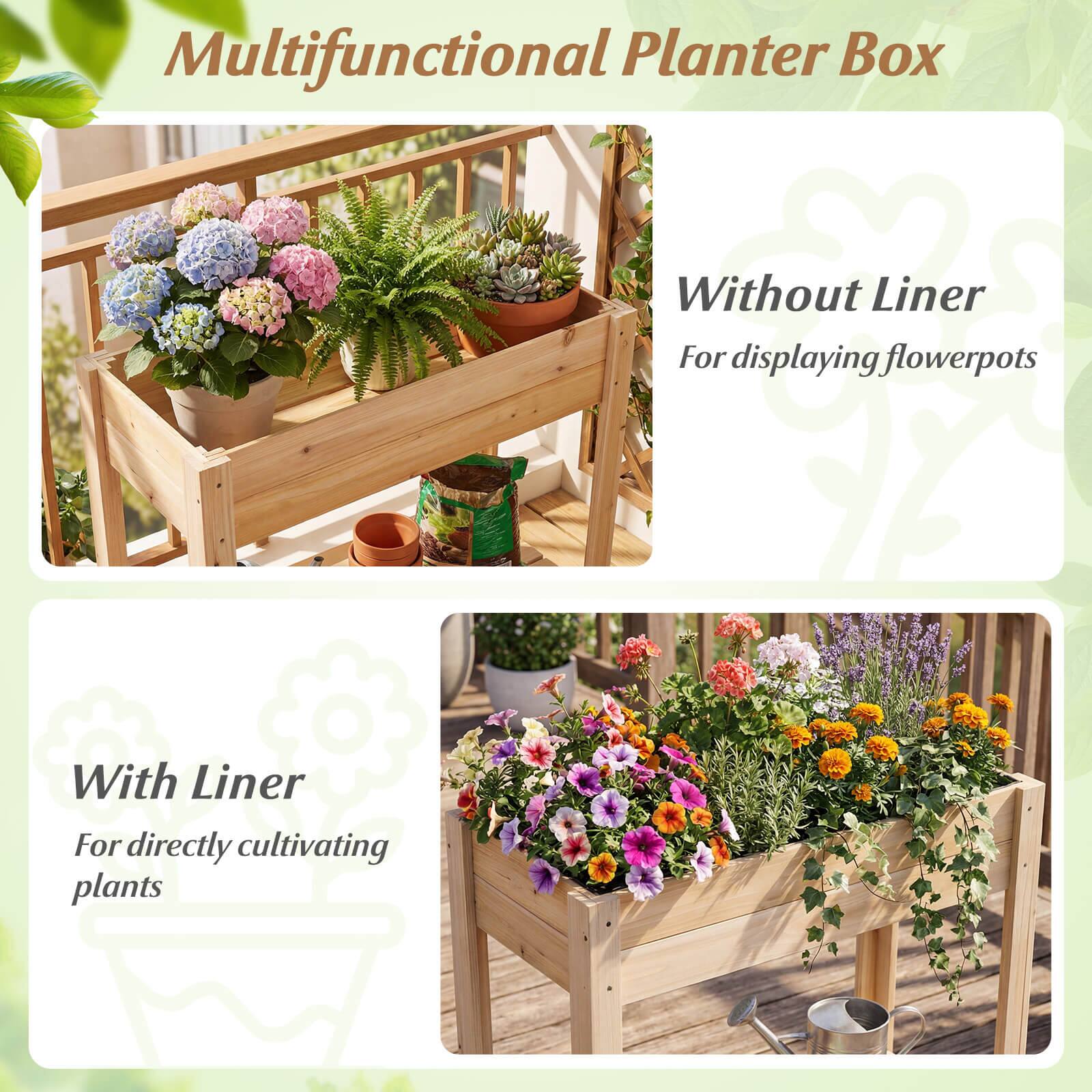 Multifunctional Planter Box

Without Liner  
For displaying flowerpots

With Liner  
For directly cultivating plants
