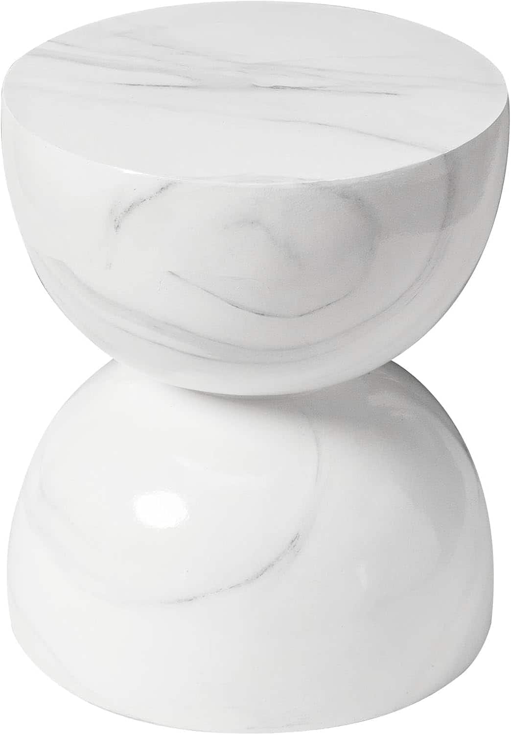 Front. LeisureMod - Sage Fiberstone Half Round Side Table, Weather Resistant Indoor/Outdoor Accent Table & Stool, Fully Assembled - Marbled White.