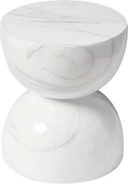LeisureMod - Sage Fiberstone Half Round Side Table, Weather Resistant Indoor/Outdoor Accent Table & Stool, Fully Assembled - Marbled White