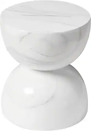 Front. LeisureMod - Sage Fiberstone Half Round Side Table, Weather Resistant Indoor/Outdoor Accent Table & Stool, Fully Assembled - Marbled White.
