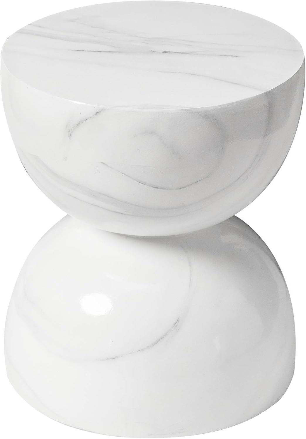 Front. LeisureMod - Sage Fiberstone Half Round Side Table, Weather Resistant Indoor/Outdoor Accent Table & Stool, Fully Assembled - Marbled White.