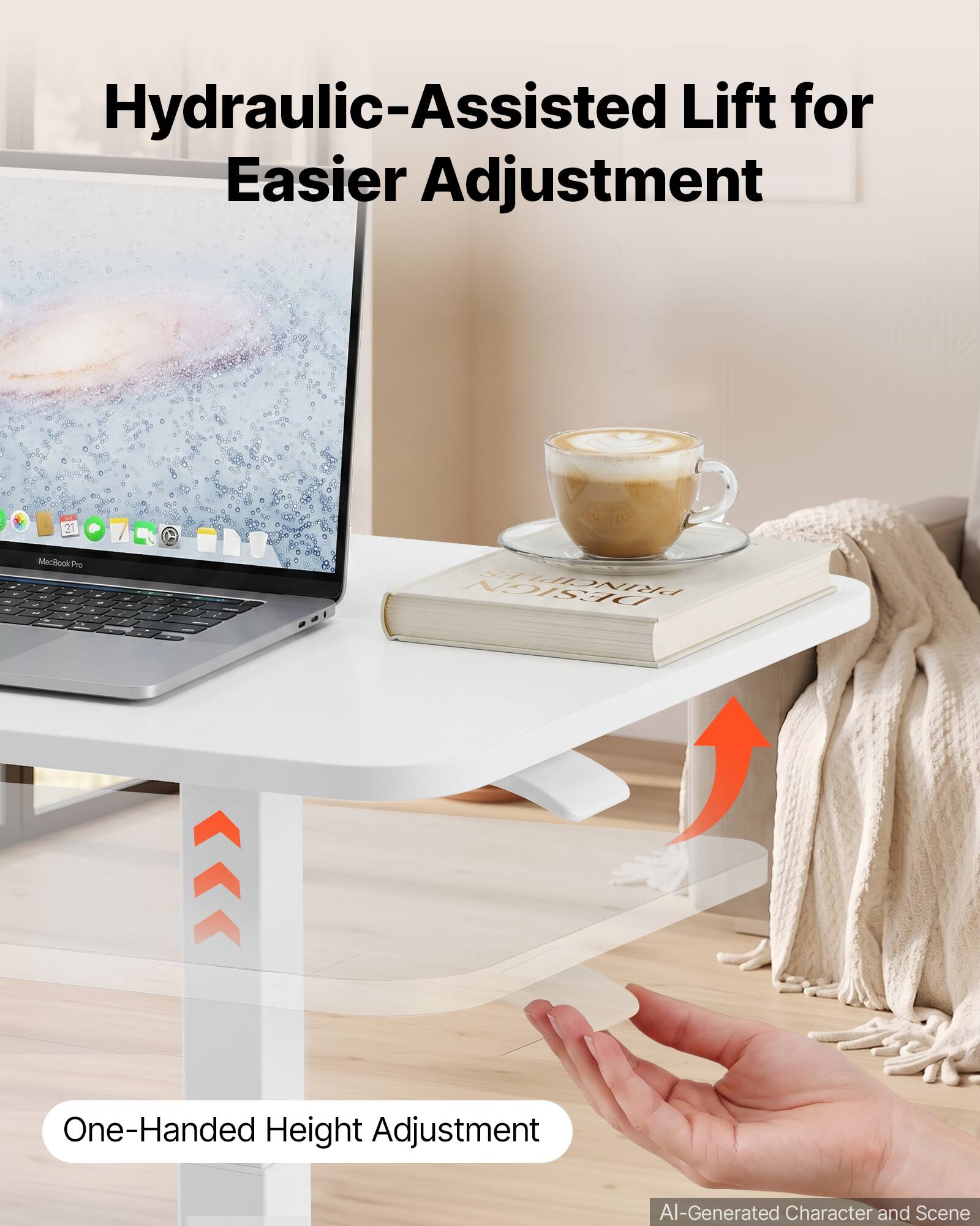 Hydraulic-Assisted Lift for Easier Adjustment

21

DIVSESO

MacBook Pro

PRINCIPLES

One-Handed Height Adjustment

AI-Generated Character and Scene
