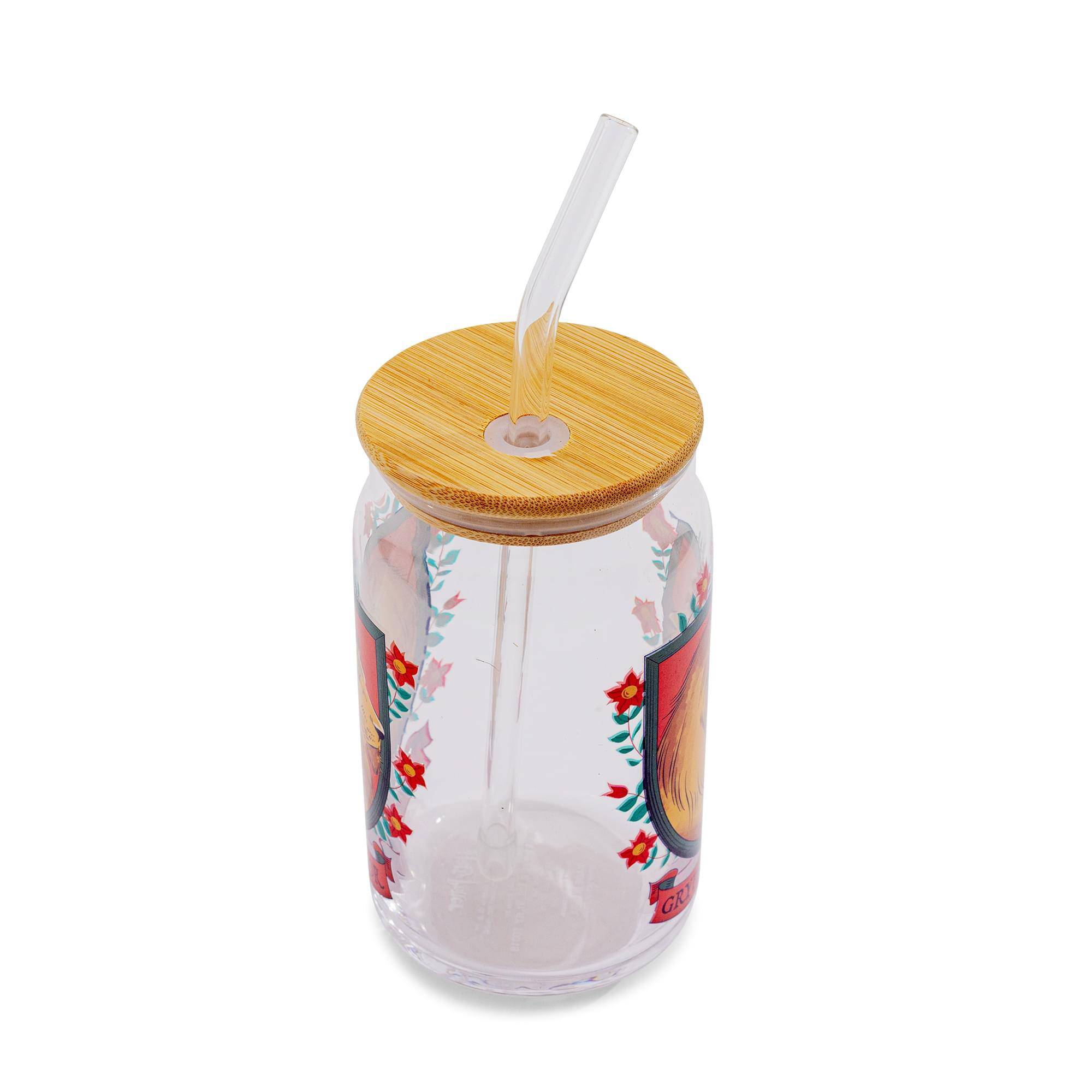 Alt View 1. Silver Buffalo - Harry Potter Gryffindor House Mascot Glass Tumbler With Bamboo Lid and Straw - Multi-Colored.
