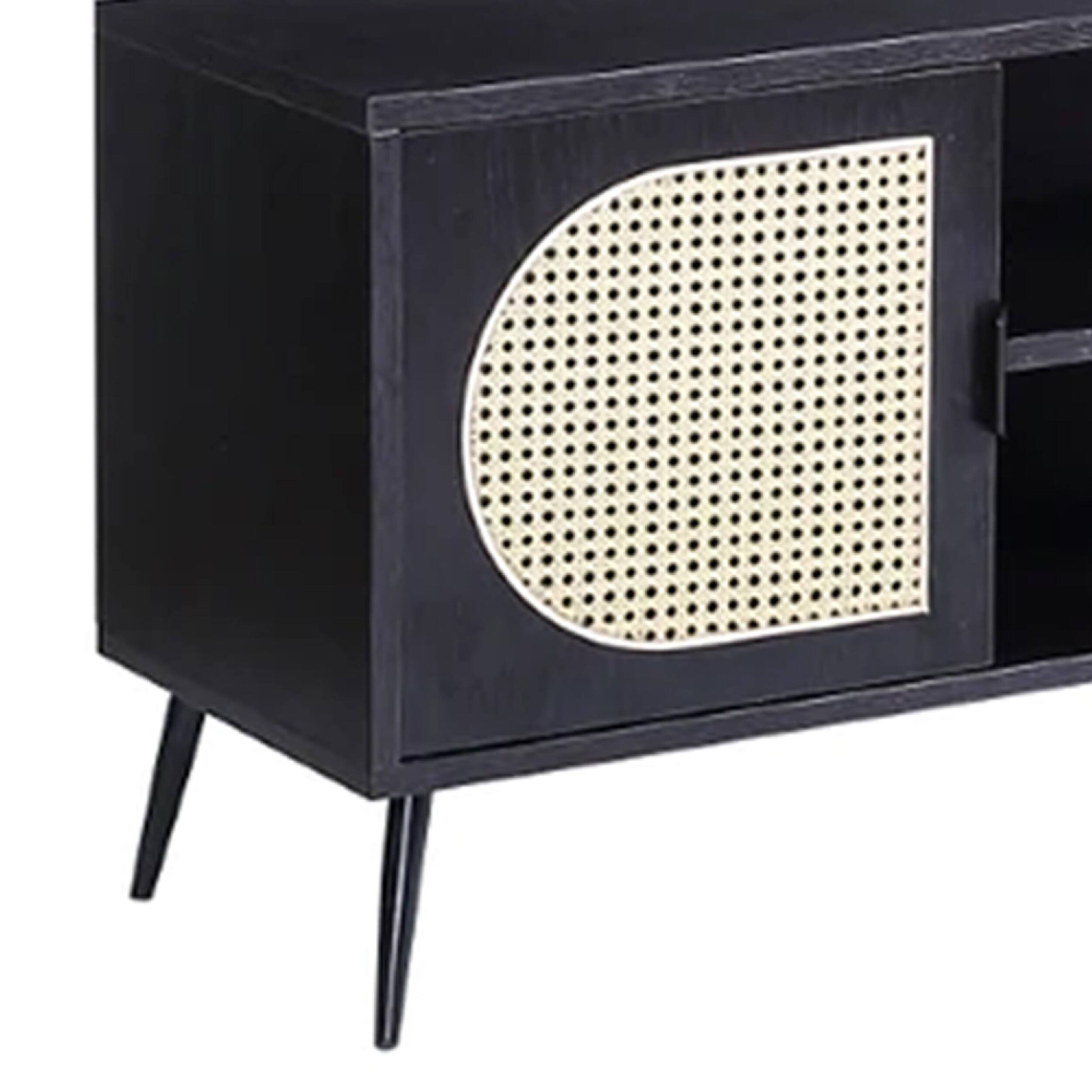 Alt View 3. Manhattan Lane - 60 Inch TV Entertainment Center, Rattan Front 2 Cabinet, Metal Legs, Black - Black.