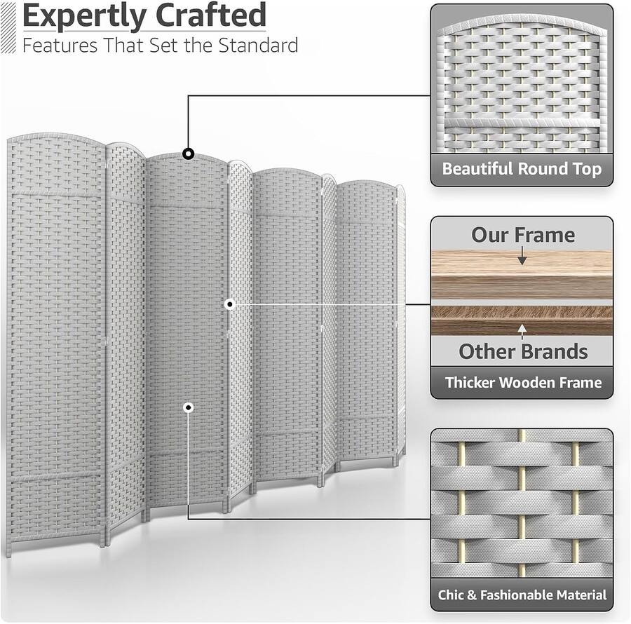 Sorbus 8 Panel Room Divider 6 ft. Tall Privacy Screen, Extra Wide ...