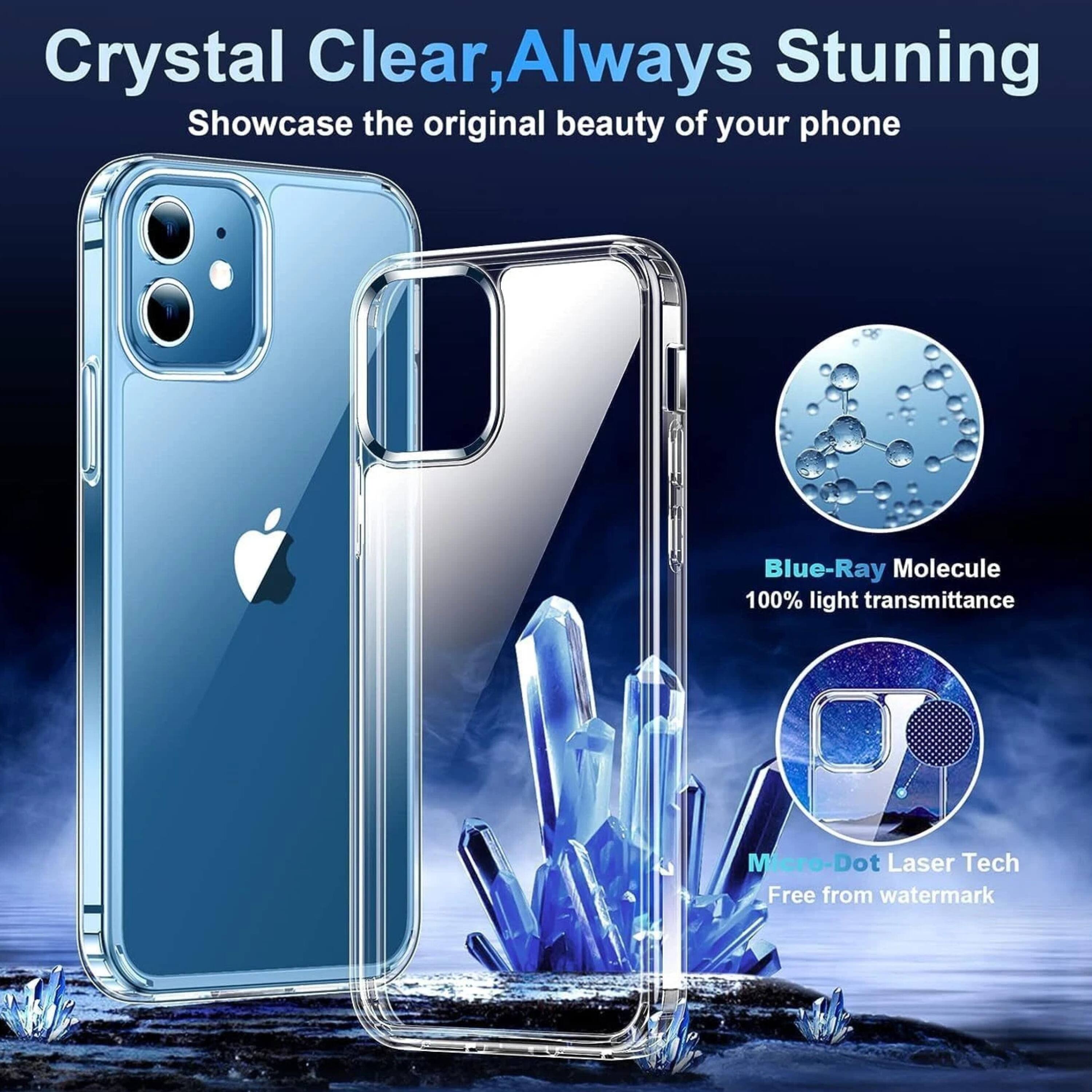 Crystal Clear, Always Stunning  
Showcase the original beauty of your phone  

Blue-Ray Molecule  
100% light transmittance  

Micro-Dot Laser Tech  
Free from watermark