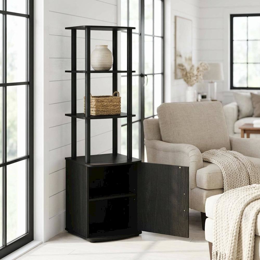 Alt View 1. FurniFact - Wooden TV Stand with 3-Tier Height and Storage Cabinet, Blackwood/Black - Black.