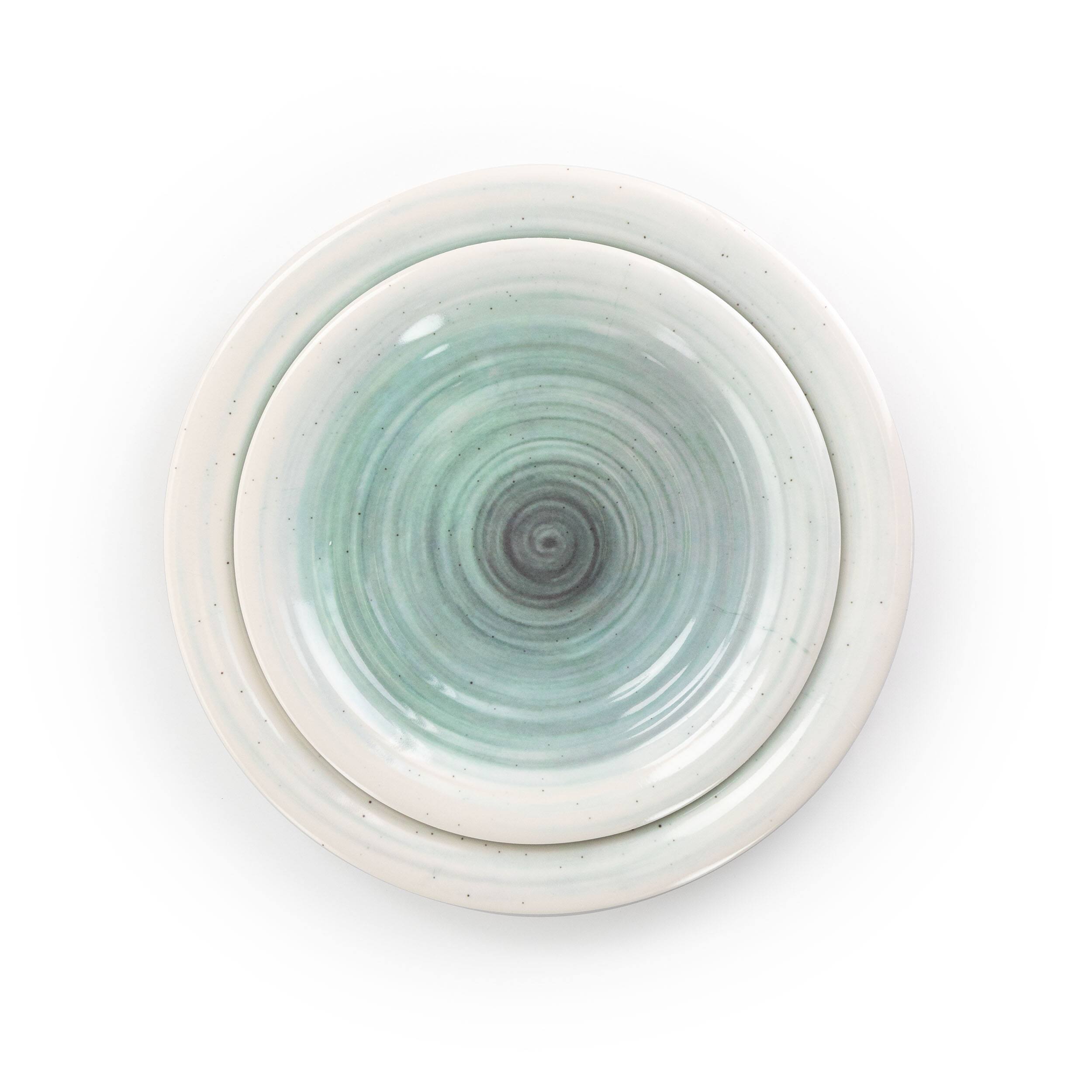 Alt View 6. Elama - Elama Potters Wheel 12 Piece Lightweight Melamine Dinnerware Set in Light Blue - Blue.