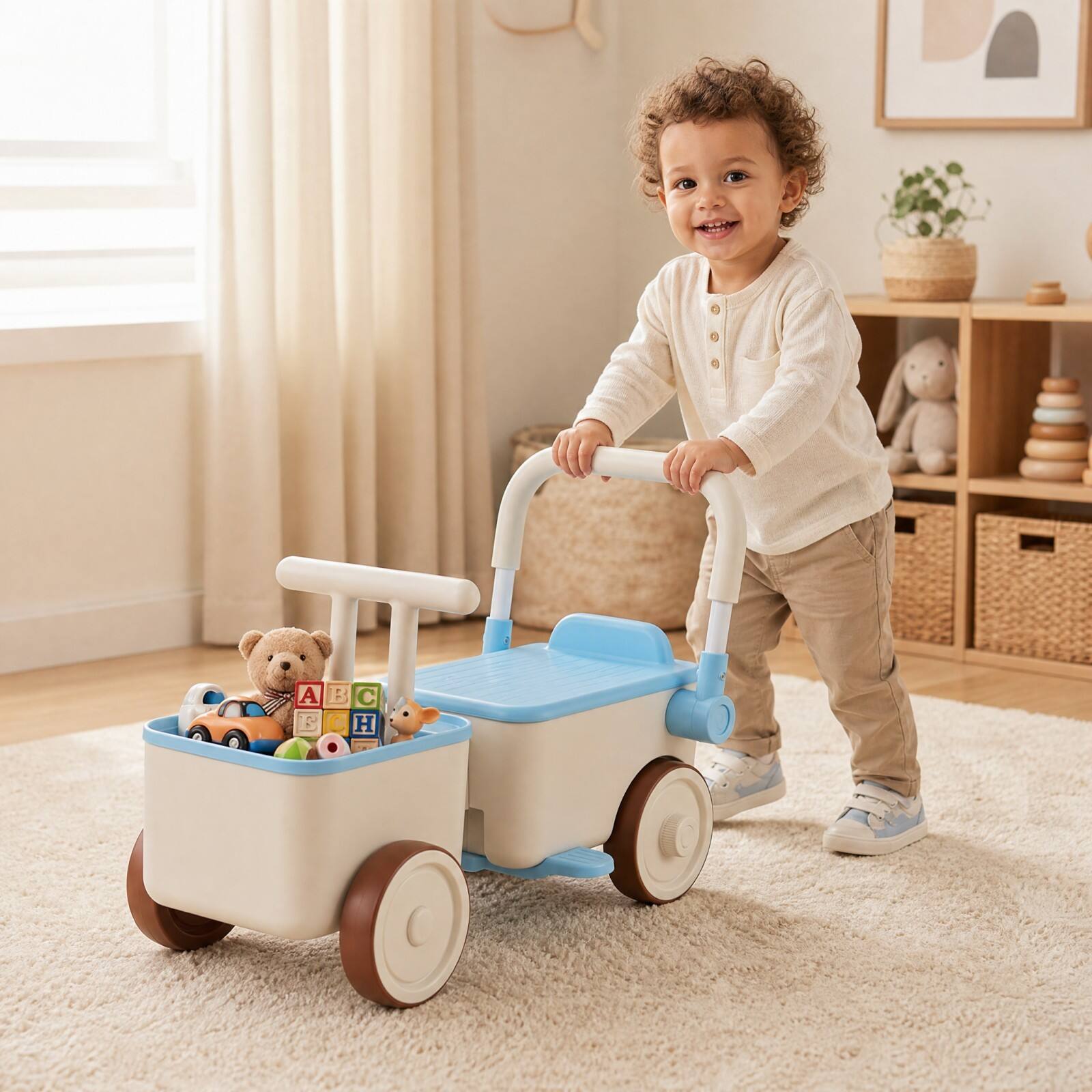 Alt View 1. Costway - Costway 3-in-1 Ride-On Push Car for Kids with Pull Rope - Blue.