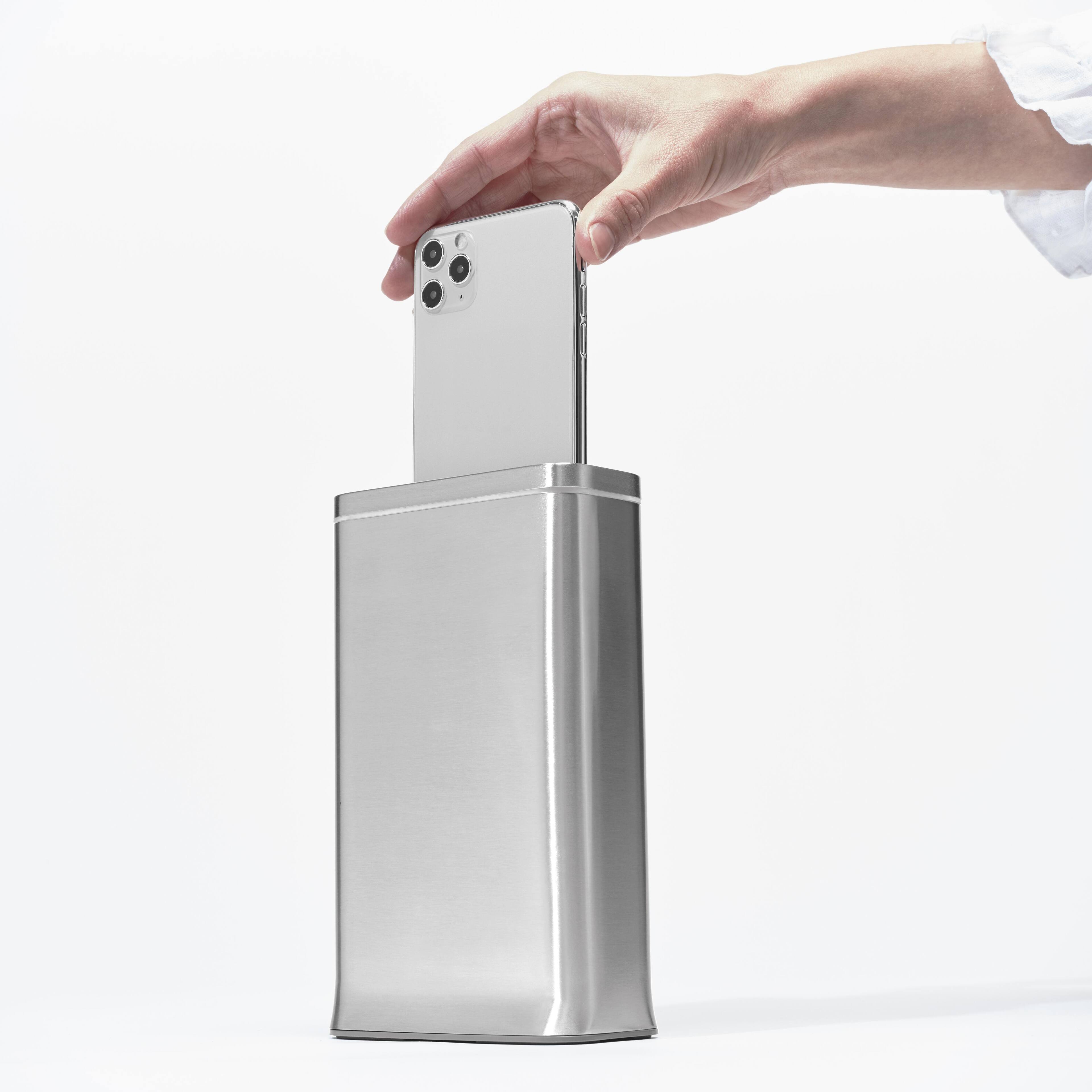 Alt View 1. simplehuman - Cleanstation Phone Sanitizer with UV-C Light - Brushed Stainless Steel.