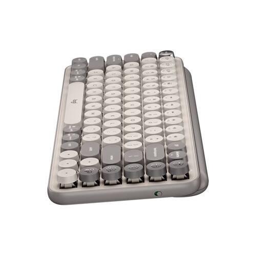 Angle. Logitech - Logitech POP Keys Mechanical Wireless Keyboard with Customizable Emoji Keys, Compact Design, Bluetooth, Mist - Wireless - Mist.
