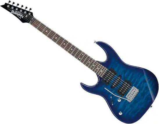 Front. Ibanez - Ibanez 6-String Solid-Body Electric Guitar, Left Handed, Transparent Blue Burst.