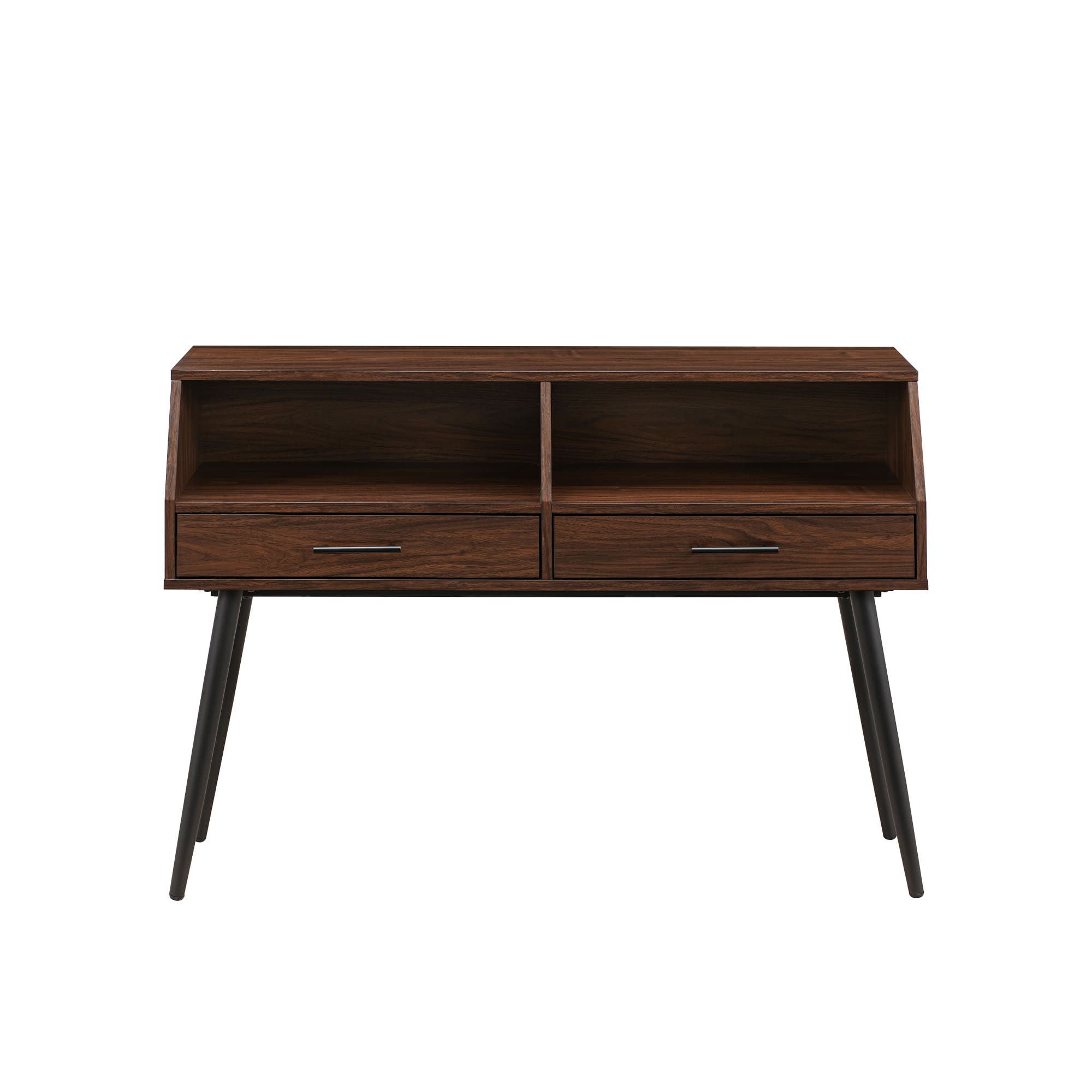 Walker Edison - Contemporary 2-Drawer Entry Table with Glass Shelves - Dark Walnut/Black - Front_Zoom