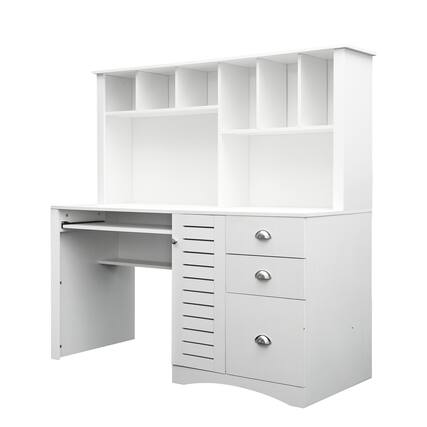Front. Spaco - Spaco 59 Inch Computer Desk with Hutch, Waterproof Scratch Proof Top, 3 Drawers 2 Shelves, PC Cabinet for Home Office - White.