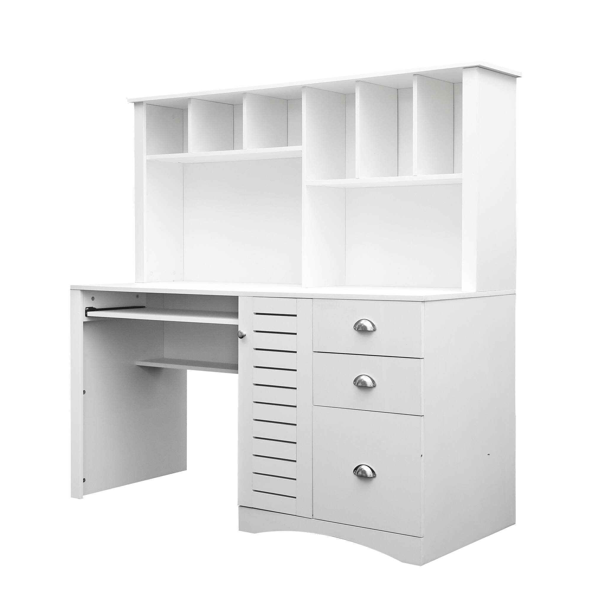 Front. Spaco - Spaco 59 Inch Computer Desk with Hutch, Waterproof Scratch Proof Top, 3 Drawers 2 Shelves, PC Cabinet for Home Office - White.