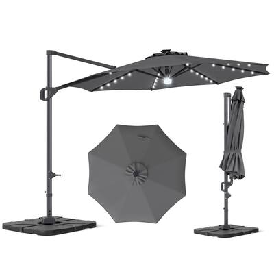 cantilever patio umbrella with solar lights HOMSHADE 10FT LED Base Included, Red of shade which means more room between you Astra 10ft Solar Cantilever Patio