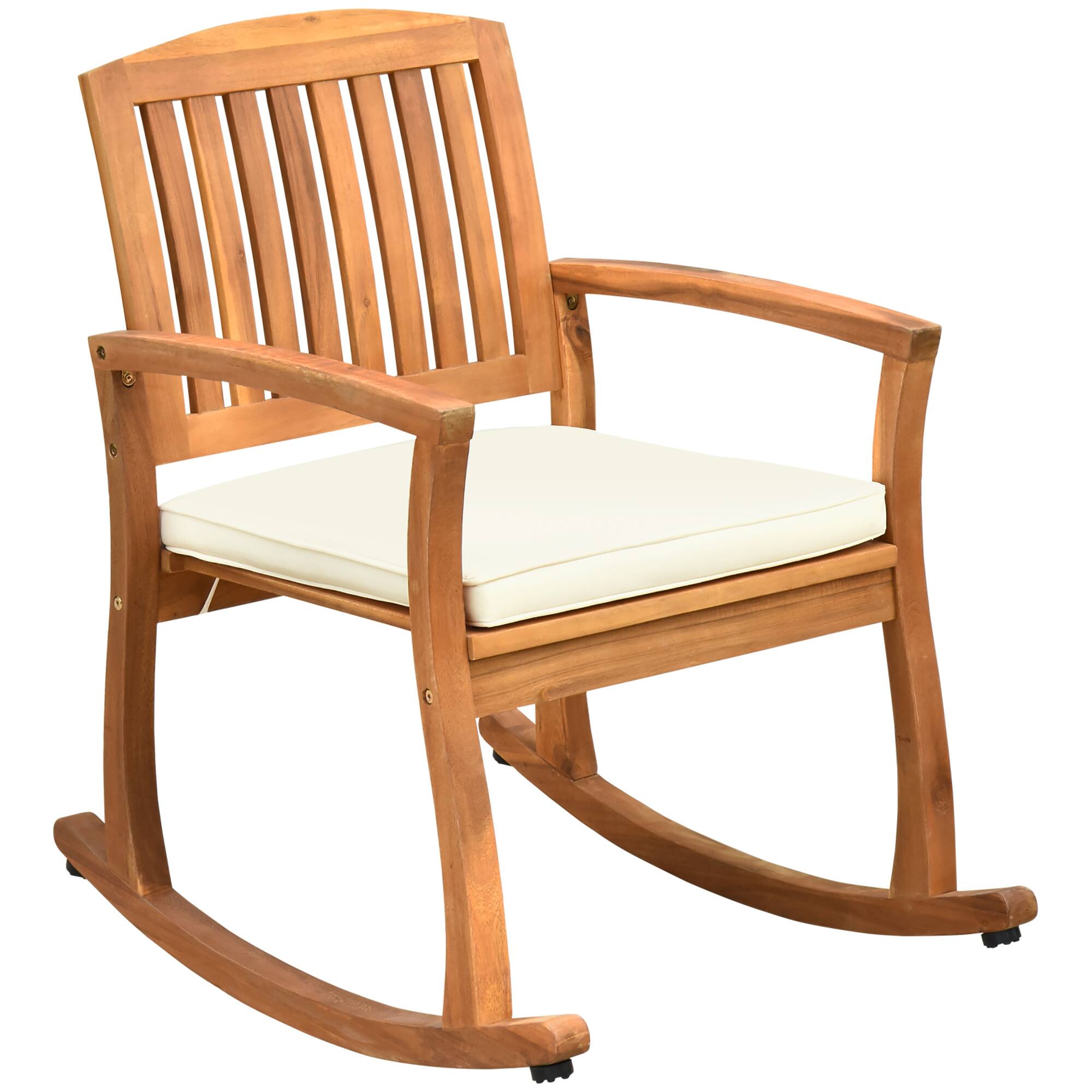 Front. Outsunny - Outdoor Rocking Chair with Cushion, Acacia Wood Patio Rocker for Backyard, Patio, Home, Teak Tone - Teak.
