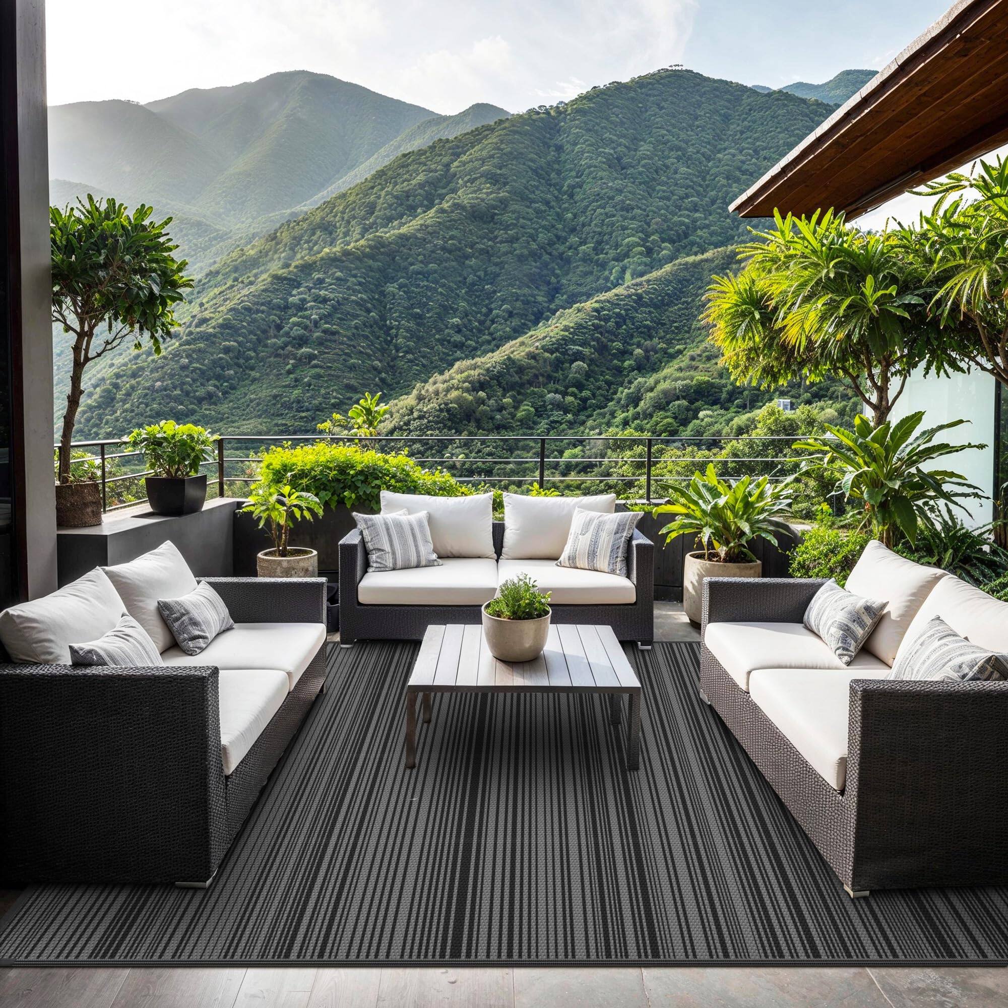 Back. Reds Spade - Outdoor Rug For Patio Clearance Waterproof Rugs Lightweight Plastic Straw Carpet Reversible Mats Camping Po... - Black & Brown-5 x 8 Feet.