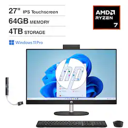 HP - 27 All-in-One 27 FHD (AMD Ryzen 7 7730U, 64GB DDR4, 4TB PCIe SSD, AMD Radeon, Win 11 Pro) w/USB Hub - Jet Black