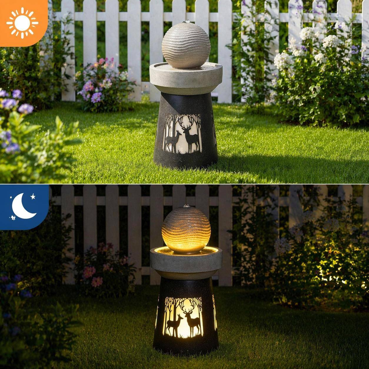 Alt View 3. RYHNUYNE - Outdoor Garden Lantern with Warm LED Light – Deer Silhouette Decorative Landscape Light for Patio, Yard.